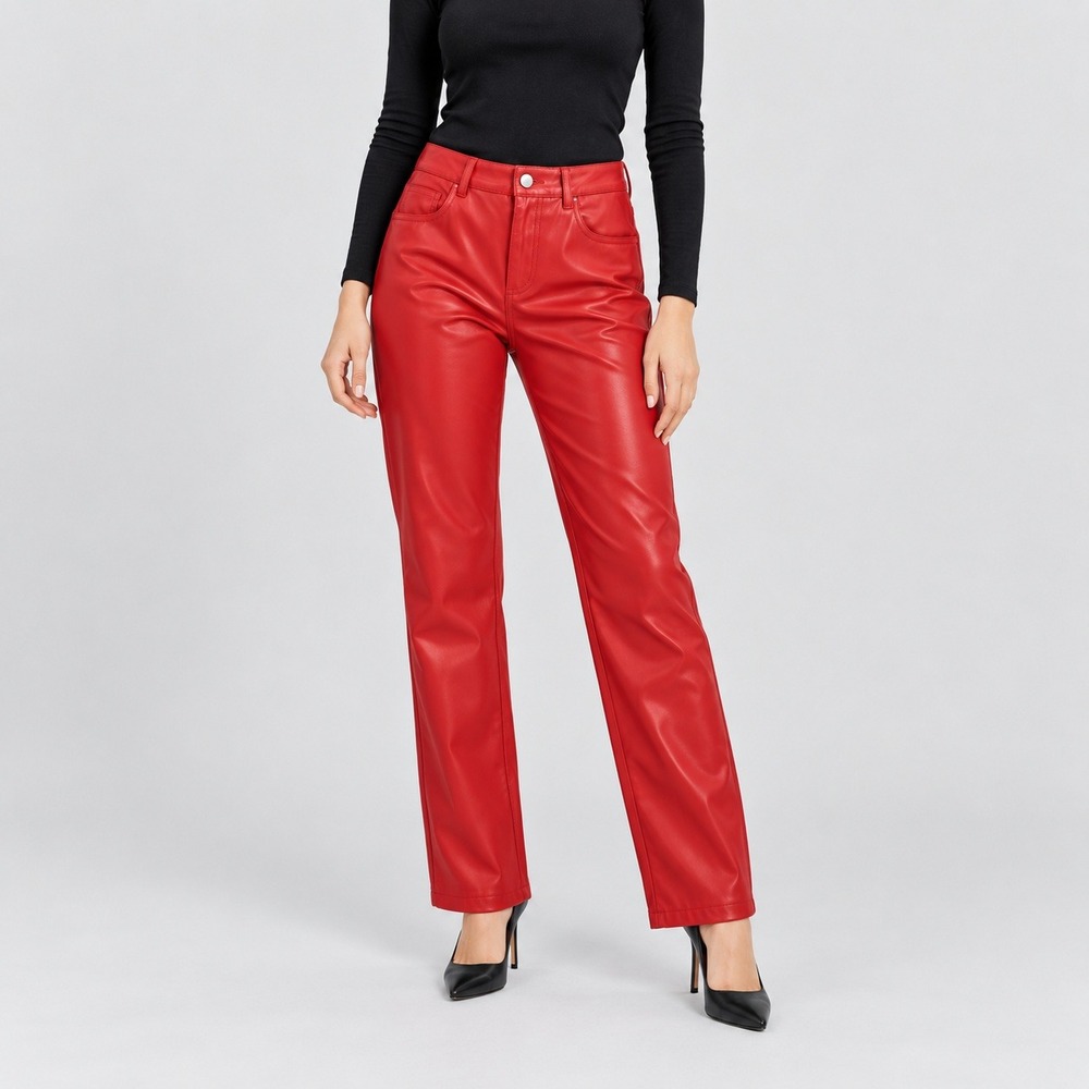 Zara Faux Leather Pants Womens US 5 Red Straight Leg 8755/006/632 Five Pocket